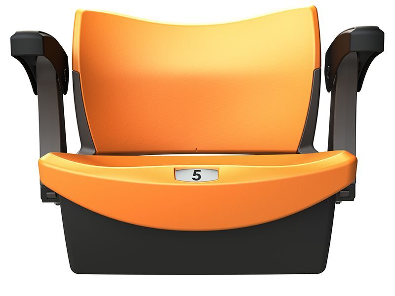 Straight shot of POLARIS multi-purpose seat in orange with armrests.