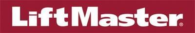 LiftMaster logo in white text on a dark red background.