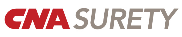 A red and white logo for cna surety