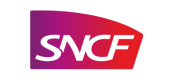 Un logo rouge et violet pour la SNCF, une compagnie ferroviaire française.