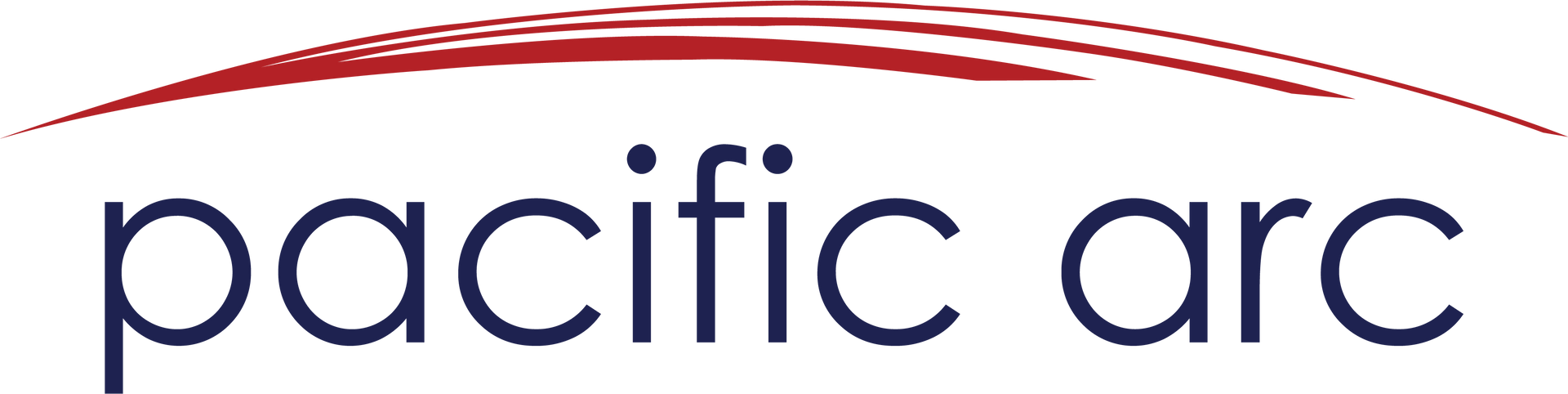 Pacific Arc logo with dark blue text and a red swoosh above it
