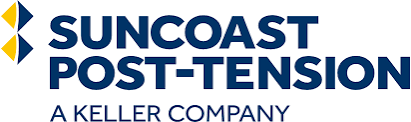 Suncoast Post-Tension logo in blue and gold with “A Keller Company” tagline