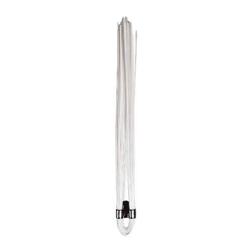Clear plastic umbrella with black handle and tip, shown closed on a white background