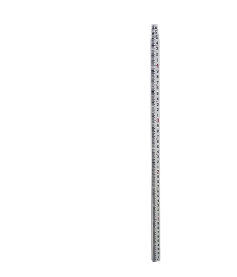 Vertical silver measuring scale with black markings and numbers on a white background