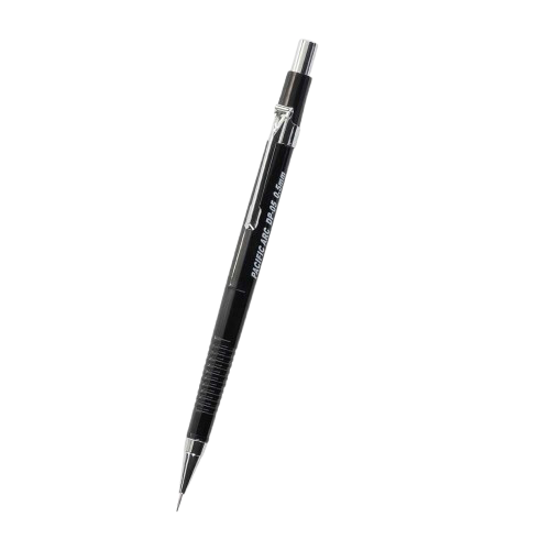 Black mechanical pencil with silver clip on white background