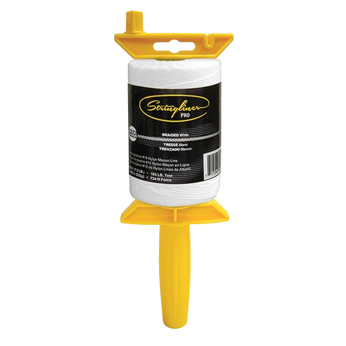 Yellow plastic cable tie tensioning tool with black label on white background