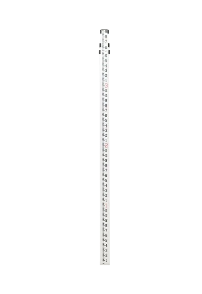 Tall silver ruler standing upright on a white background