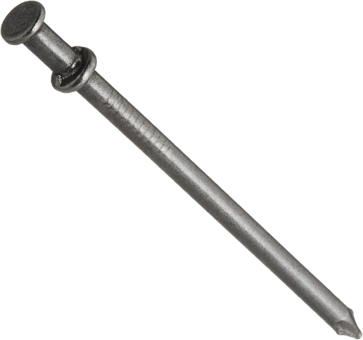 Silver nail with a flat head and pointed tip on a white background
