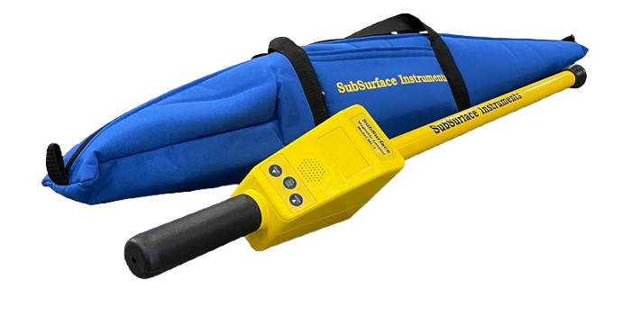 Blue and yellow handheld pneumatic tool with a black grip on a white background