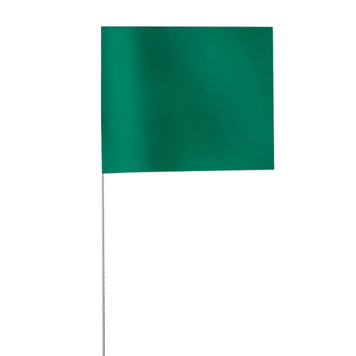 Green flag on a white pole against a plain white background