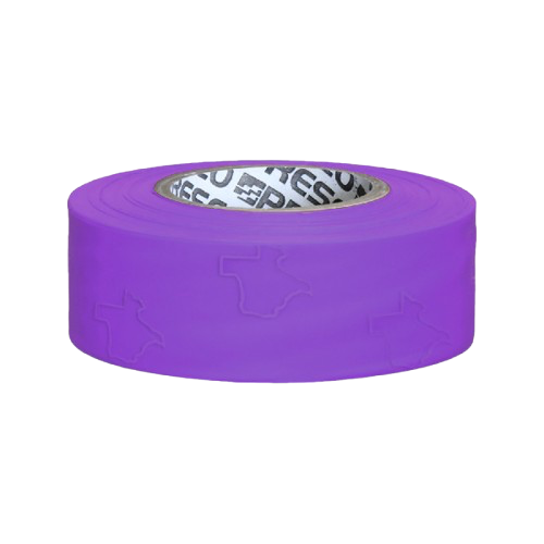 Purple roll of patterned adhesive tape with a gray inner core