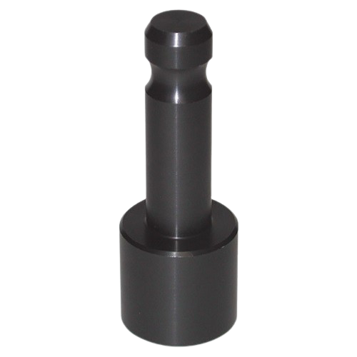 Black metal cylindrical peg or knob standing upright on a white background