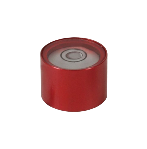 Red cylindrical spirit level with a bubble in the center
