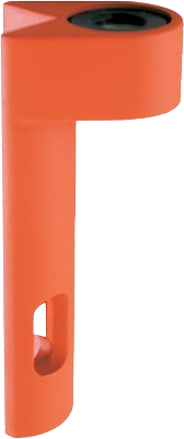 Orange wall-mounted bracket with a black top and a slot near the bottom