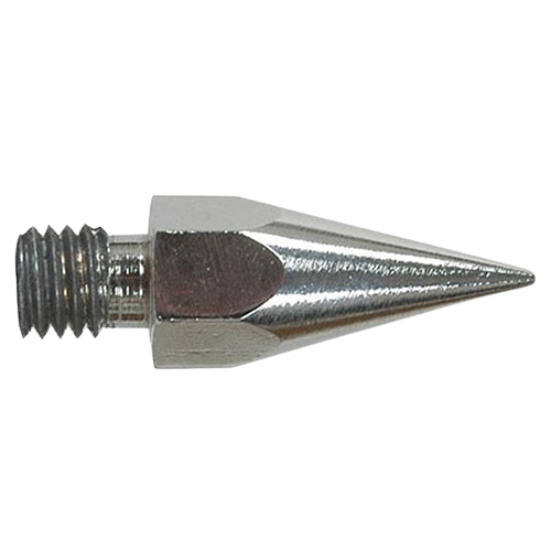 Metal arrowhead-shaped screw-on arrow tip with threaded base on white background