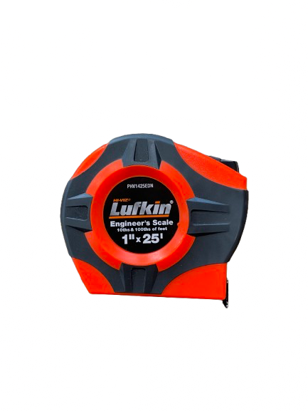 Orange and black LUCON tape measure with a black center label, on a white background