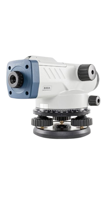 Sokkia automatic level instrument on tripod base, white and black survey tool
