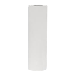 Tall white cylindrical object on a plain background