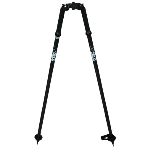 Black adjustable bicycle kickstand with dual legs on a white background