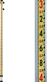 Two yellow measuring tapes, one close-up with large black and red numbers.