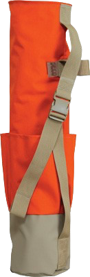 Orange and beige shoulder bag with a long strap and front buckle closure
