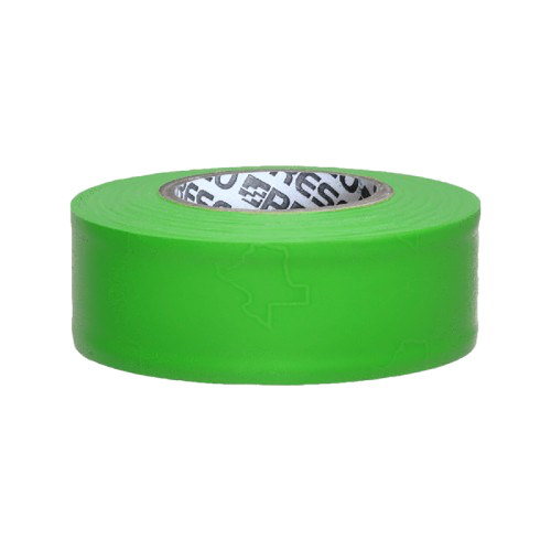 Bright green roll of adhesive tape on a white background