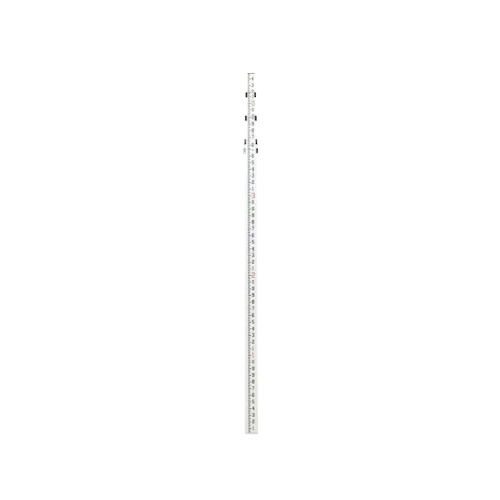 Thin vertical measuring scale with small black markings on a white background