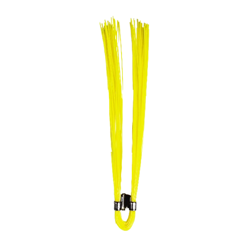 Yellow jump rope with black handles on a white background