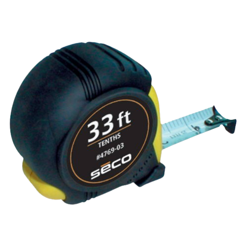 Black 33-ft Seco tape measure with blue measuring tape extended