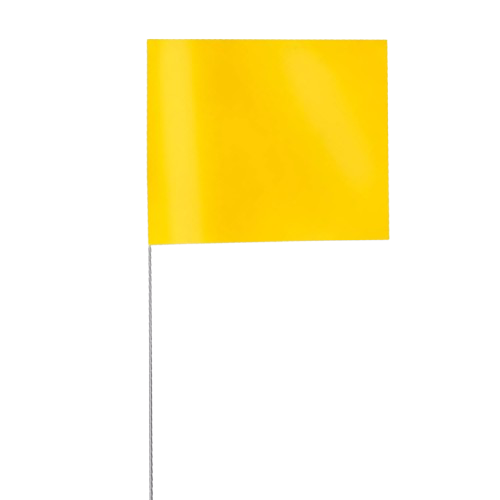 Yellow flag on a gray pole against a white background