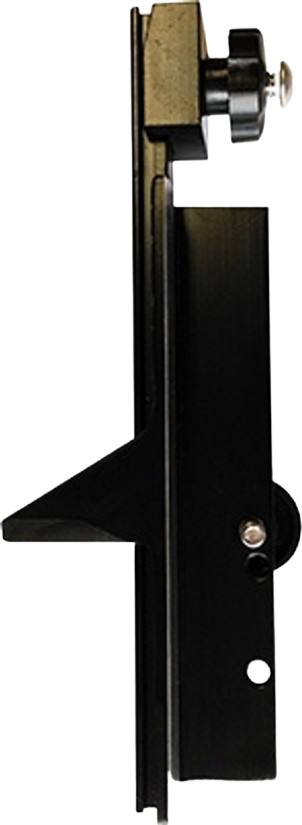 Black metal latch mechanism with silver hardware on a white background