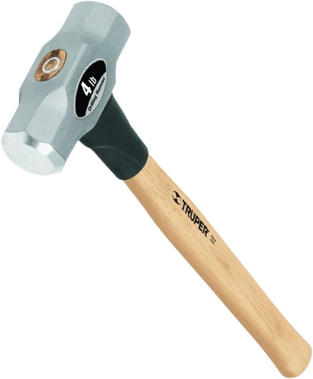 Silver sledgehammer with wooden handle on white background