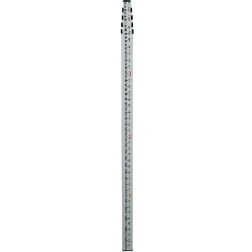 Vertical silver measuring tape with black and red measurement markings