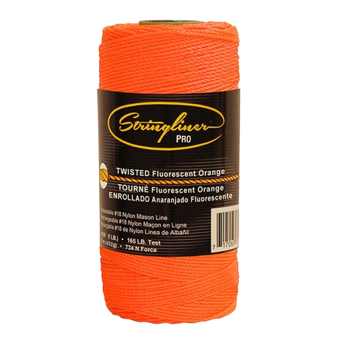 Bright orange twisted fluorescent cord spool with black label on a white background