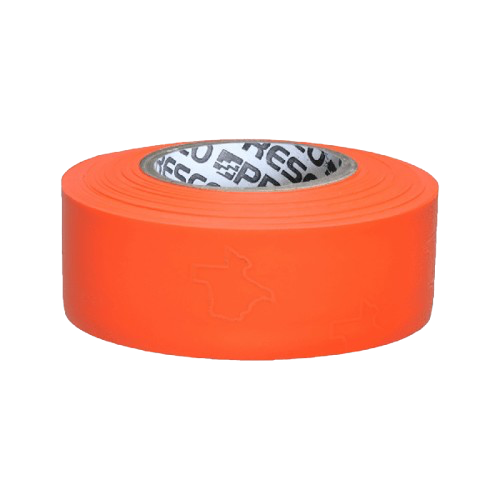 Bright orange roll of athletic tape with a gray patterned inner core on a white background