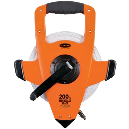 Orange retractable hose reel with black handle and white hose on a white background