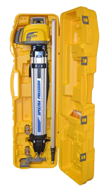 Yellow hard case holding a silver and blue pneumatic jackhammer or breaker tool kit
