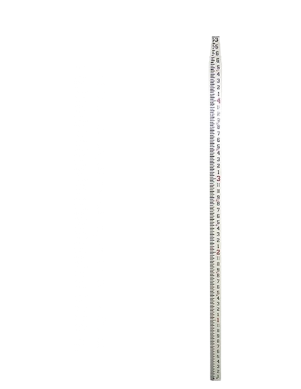 Tall white ruler with black measurement markings on a plain background