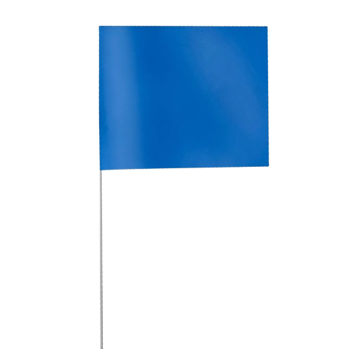 Blue flag on a white pole against a white background
