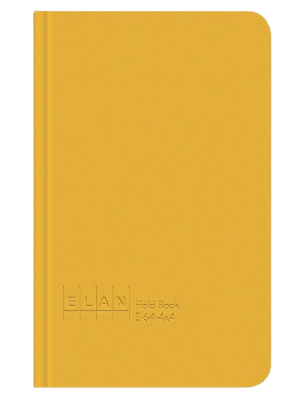 Orange-red notebook with rounded corners, shown above a small size comparison ruler.