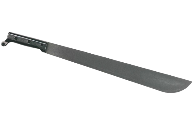 Long-handled black machete on a white background