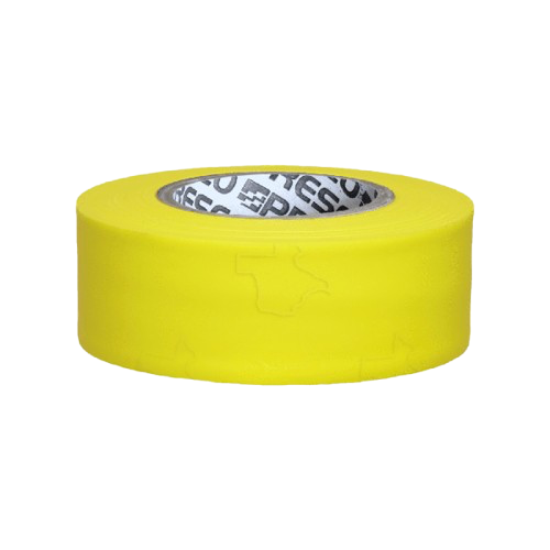 Bright yellow roll of adhesive tape on a white background