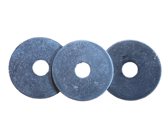 Three blue abrasive discs with center holes overlapping on a white background