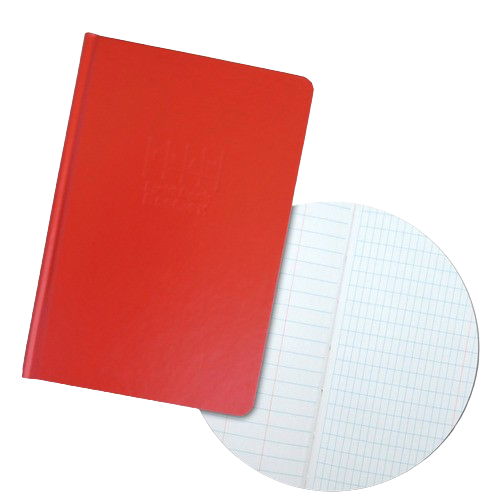 Red notebook over a sheet of graph paper
