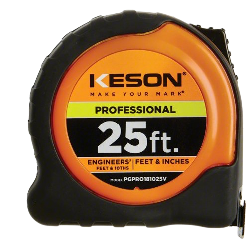 KESON 25 ft. professional engineer's tape measure, orange and black