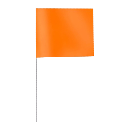 Orange flag on a white pole against a white background