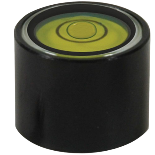 Black cylindrical bubble level with a yellow circular top