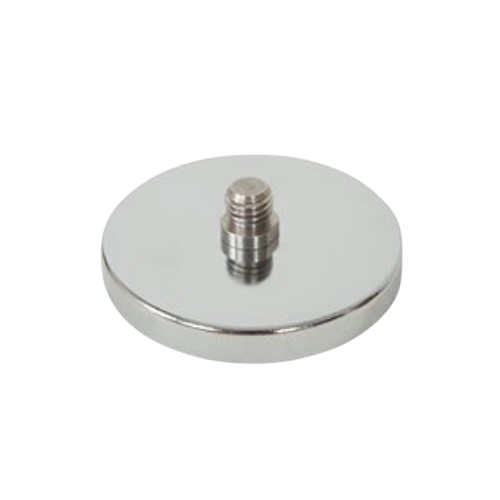 Round silver metal base with a threaded stud connector in the center