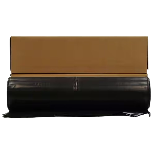 Black and tan folded cushion or bench seat with a cylindrical base on a white background