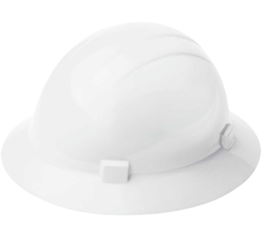 White hard hat with side buckle on a white background